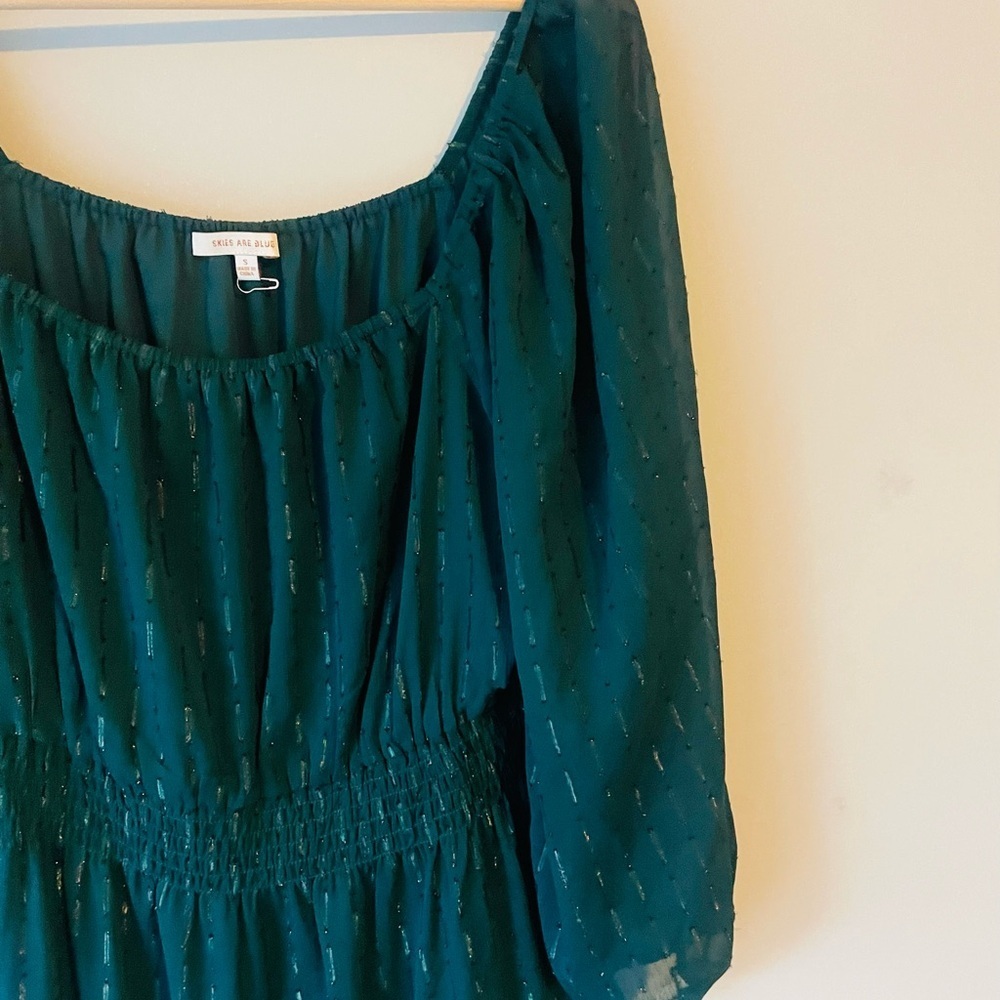 Skies Are Blue Emerald Long Sleeve Dress - Picture 3 of 9